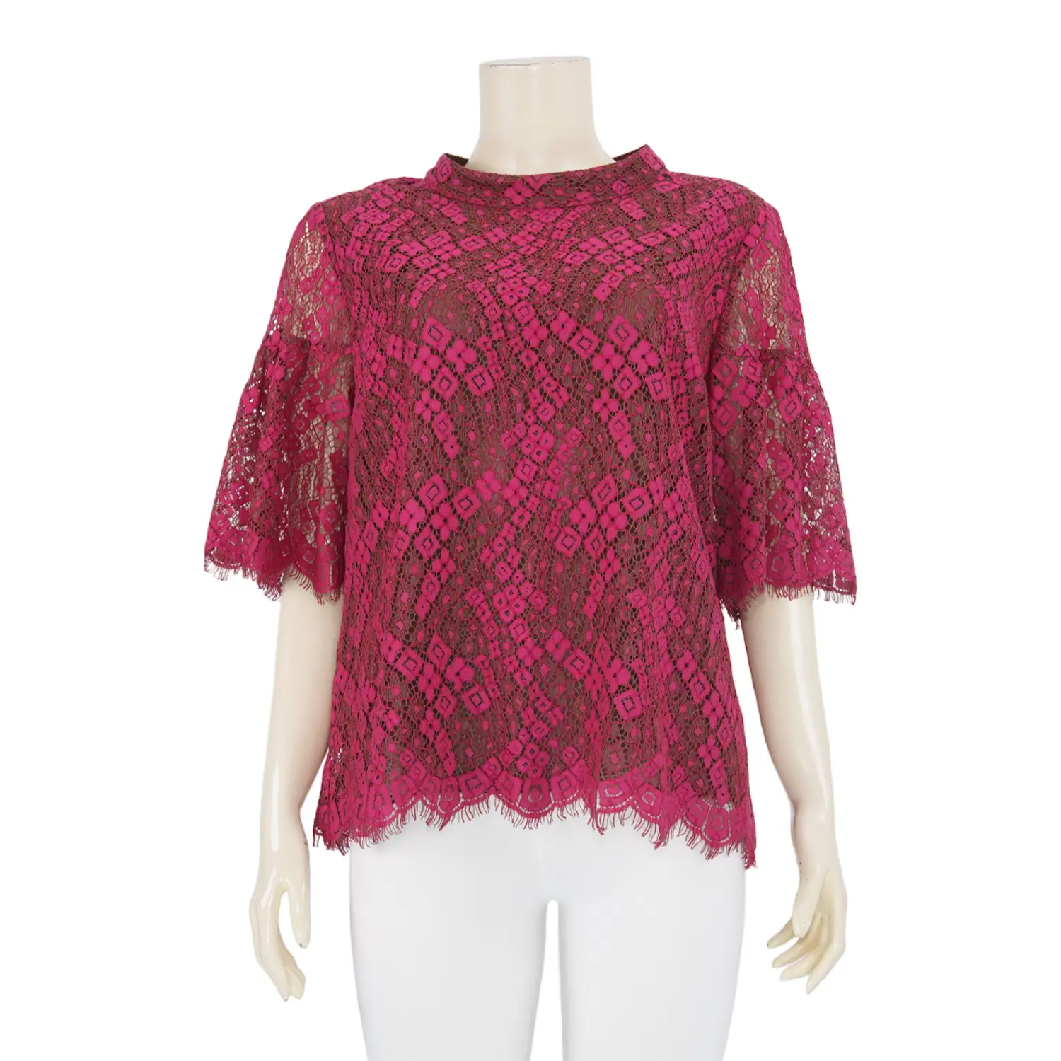 เสื้อคอตั้ง แขนบานทรงกระดิ่ง ผ้าลูกไม้ลายดอกไม้ - Image 3