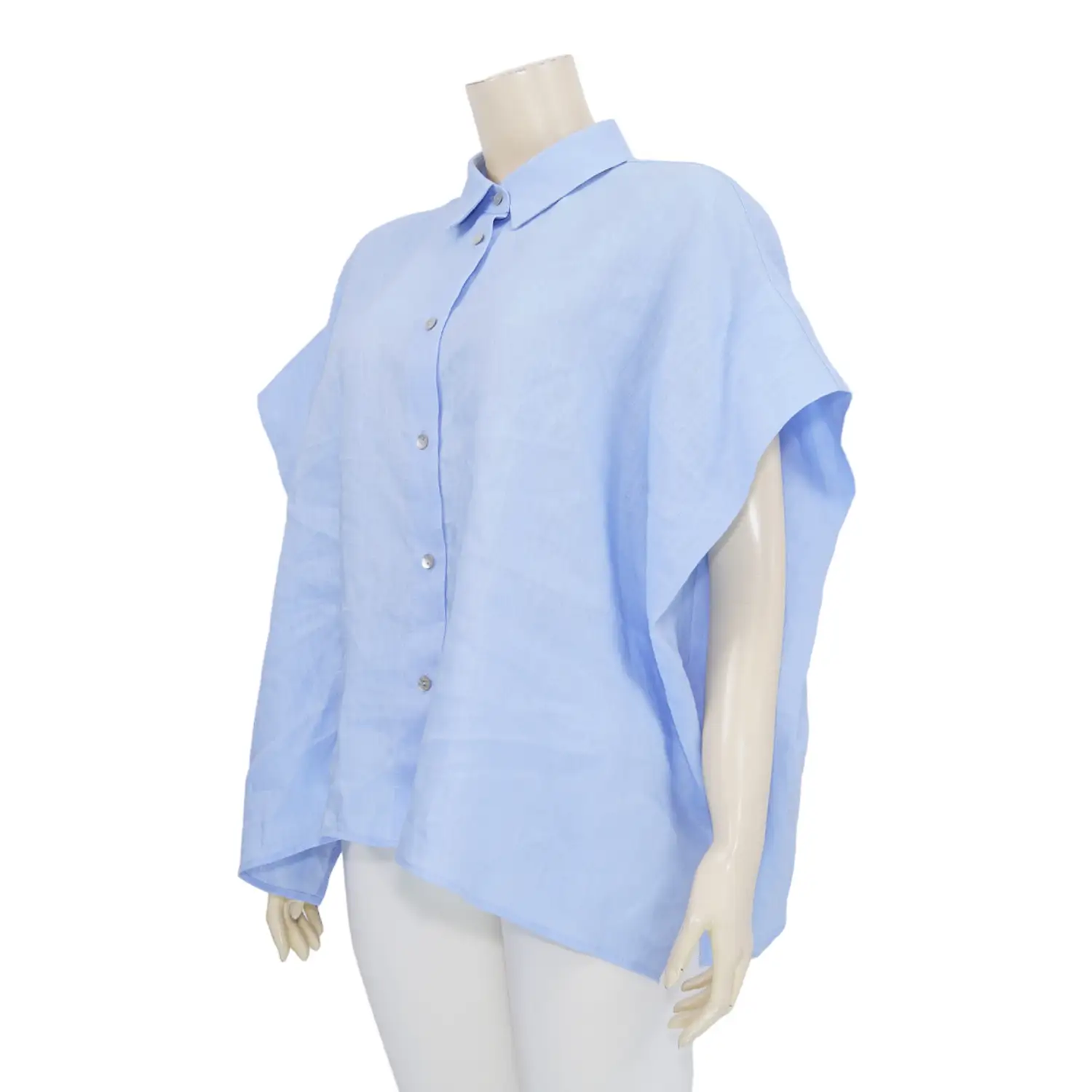 เสื้อเชิ้ต แขนสั้นทรงผีเสื้อ ผ้าลินินสีพื้น - Image 2