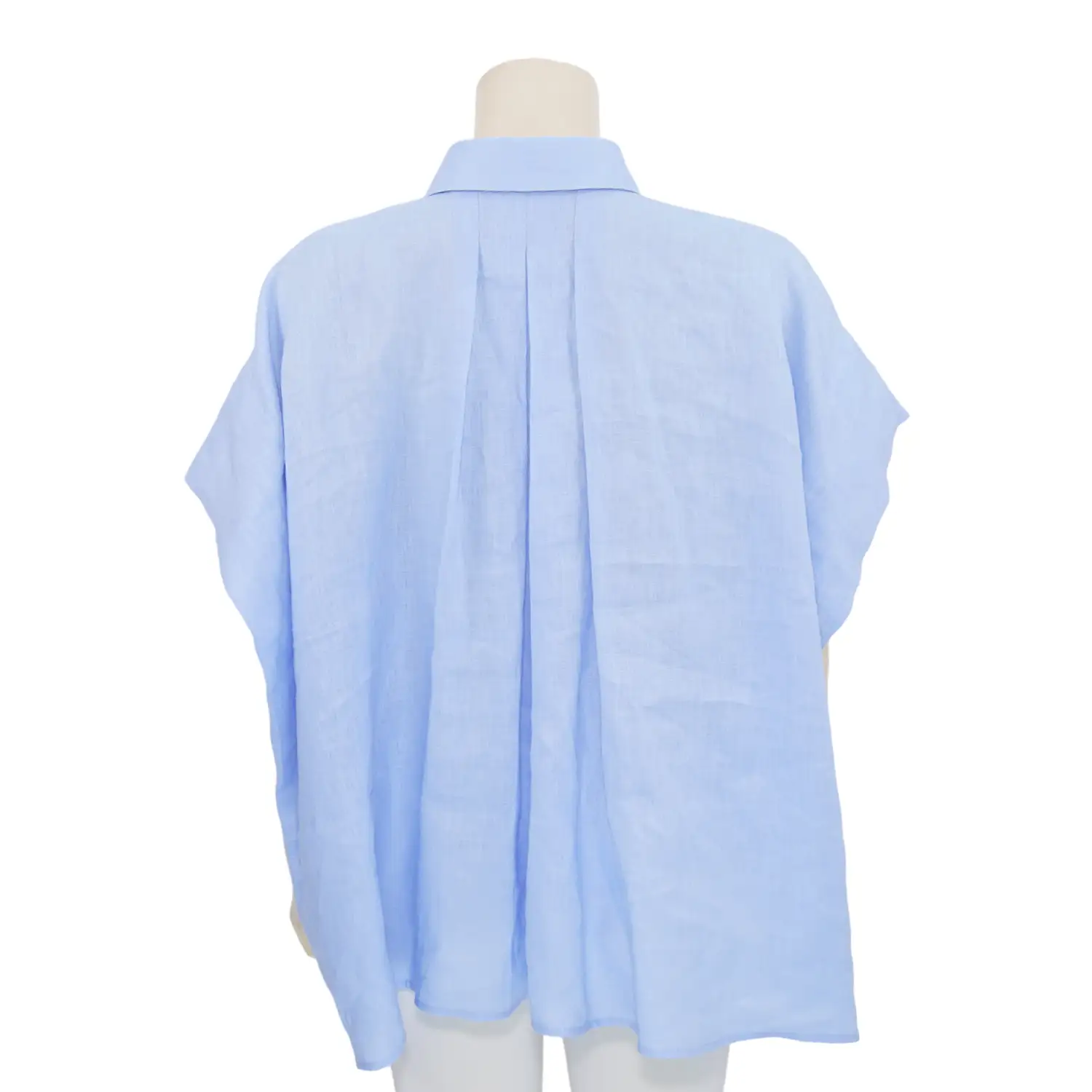 เสื้อเชิ้ต แขนสั้นทรงผีเสื้อ ผ้าลินินสีพื้น - Image 3