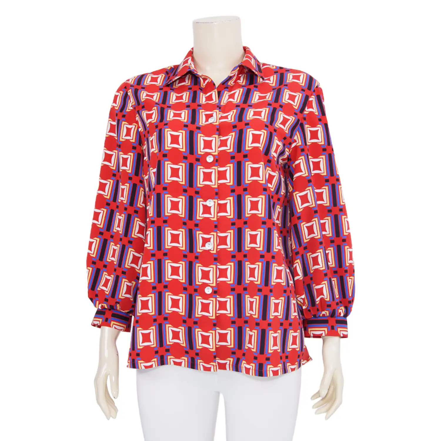 เสื้อเชิ้ต แขนกระบอกยาว ผ้าพีชสกินลายเหลี่ยม - Image 3