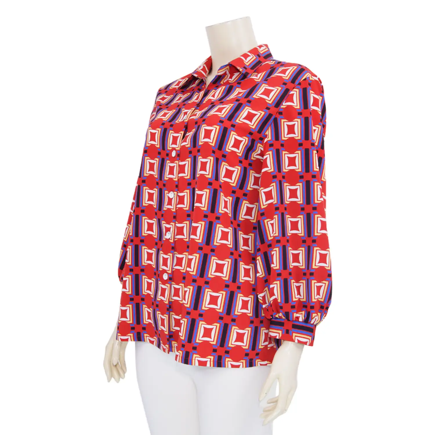 เสื้อเชิ้ต แขนกระบอกยาว ผ้าพีชสกินลายเหลี่ยม - Image 4