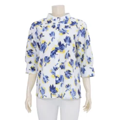 เสื้อคอตั้งแขน 3 ส่วน ผ้าคอตตอนลายดอกไม้