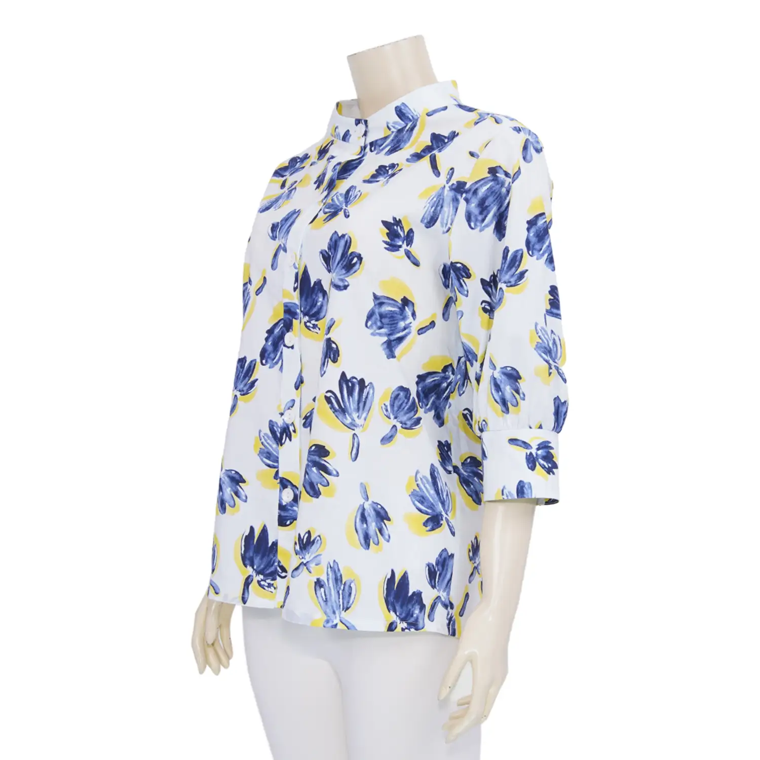 เสื้อคอตั้งแขน 3 ส่วน ผ้าคอตตอนลายดอกไม้ - Image 2