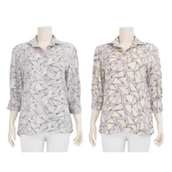 เสื้อเชิ้ตแขนกระบอก 3 ส่วน ผ้าพีชสกินลายสามเหลี่ยม