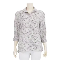 เสื้อเชิ้ตแขนกระบอก 3 ส่วน ผ้าพีชสกินลายสามเหลี่ยม - Image 2