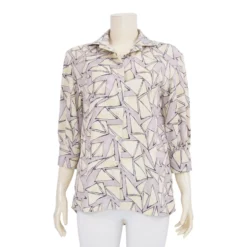 เสื้อเชิ้ตแขนกระบอก 3 ส่วน ผ้าพีชสกินลายสามเหลี่ยม - Image 3