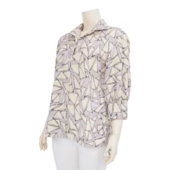 เสื้อเชิ้ตแขนกระบอก 3 ส่วน ผ้าพีชสกินลายสามเหลี่ยม - Image 4