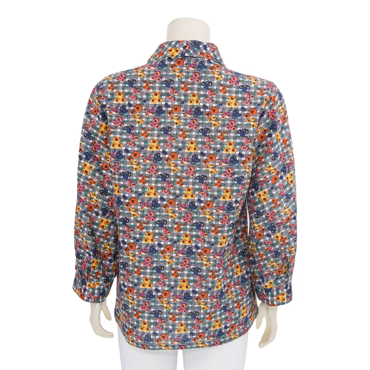 เสื้อเชิ้ตคอปกปีกนกแขนกระบอกยาว ผ้าคอตตอนลายดอกไม้ - Image 3