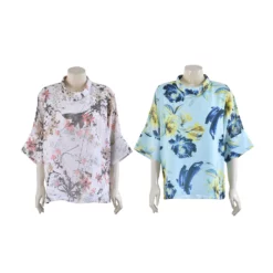 เสื้อสตรีคอกลม แขน ค้างคาวยาว 3 ส่วน  ผ้าชีฟองพิมพ์ลายดอกไม้