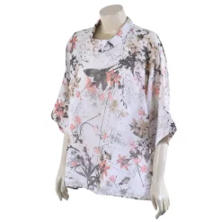 เสื้อสตรีคอกลม แขน ค้างคาวยาว 3 ส่วน  ผ้าชีฟองพิมพ์ลายดอกไม้ - Image 4