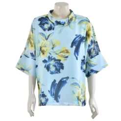 เสื้อสตรีคอกลม แขน ค้างคาวยาว 3 ส่วน  ผ้าชีฟองพิมพ์ลายดอกไม้ - Image 2
