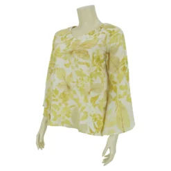 เสื้อสตรีคอวี แขนยาว 5 ส่วน  ตัดต่อแขนบานทรงกระดิ่ง  ผ้าพิมพ์ลายจากใบไม้ - Image 2