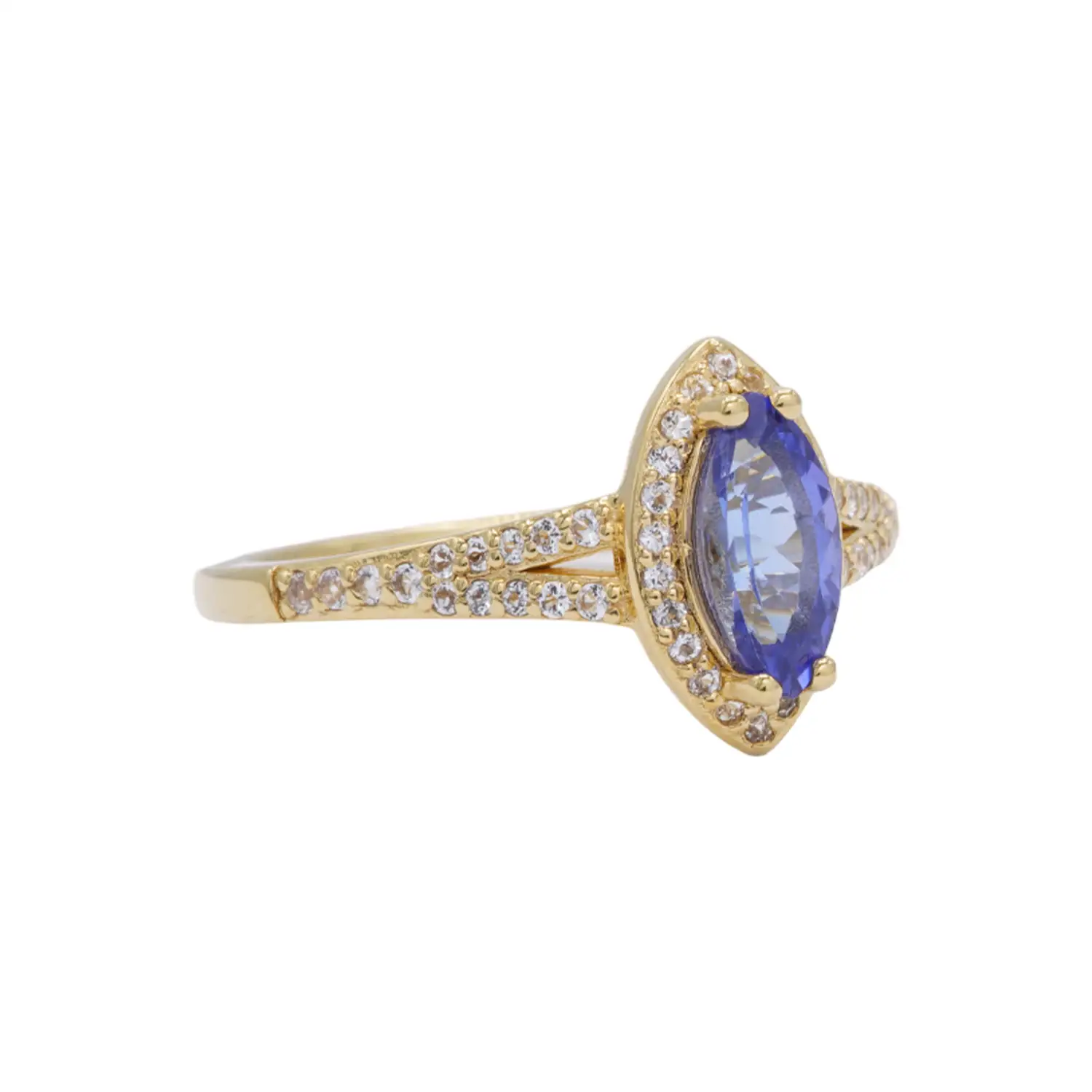 แหวนเงิน925 ชุบทอง18K ประดับแทนซาไนต์ และโทแพซสีขาว สไตล์ฮาโล - Image 2