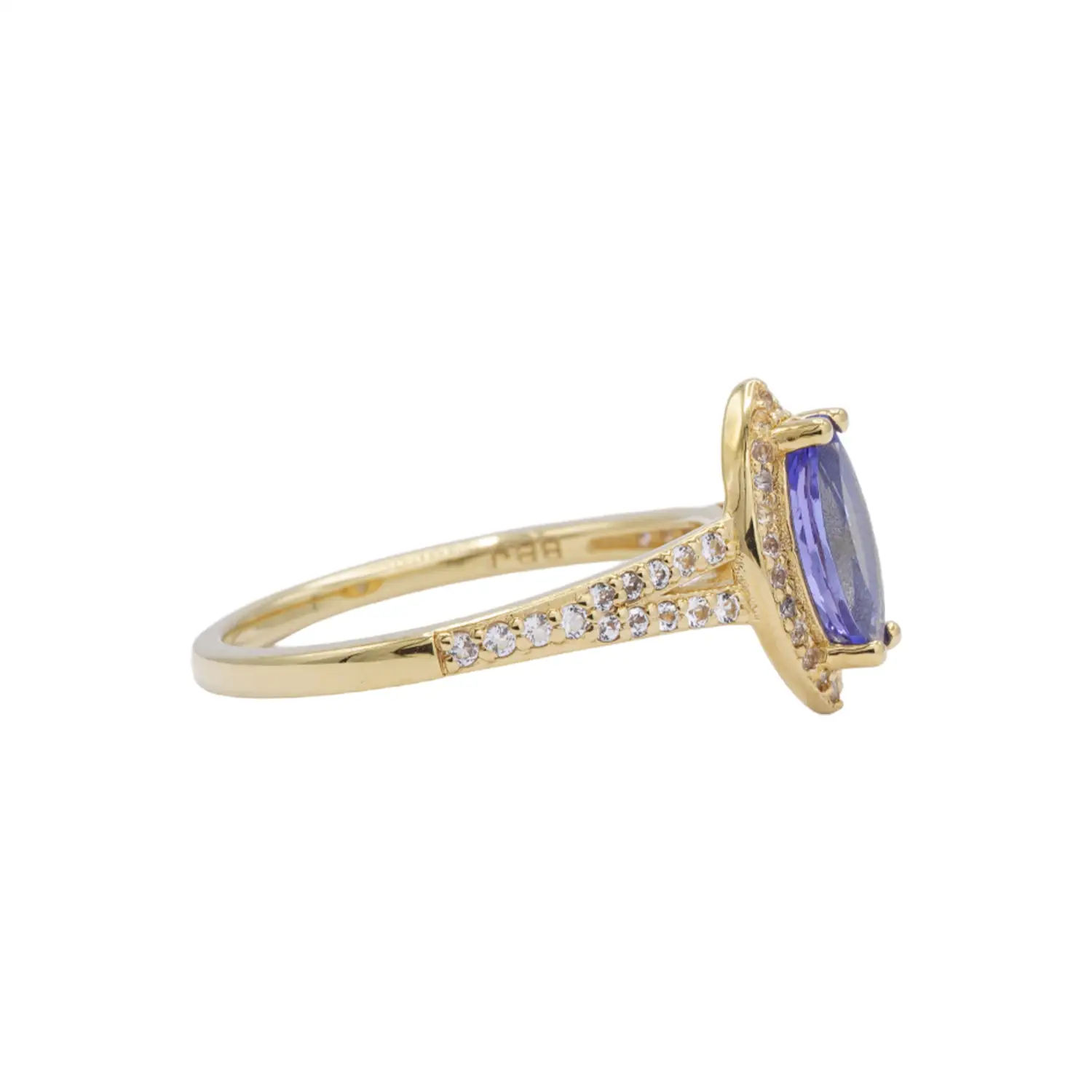 แหวนเงิน925 ชุบทอง18K ประดับแทนซาไนต์ และโทแพซสีขาว สไตล์ฮาโล - Image 3