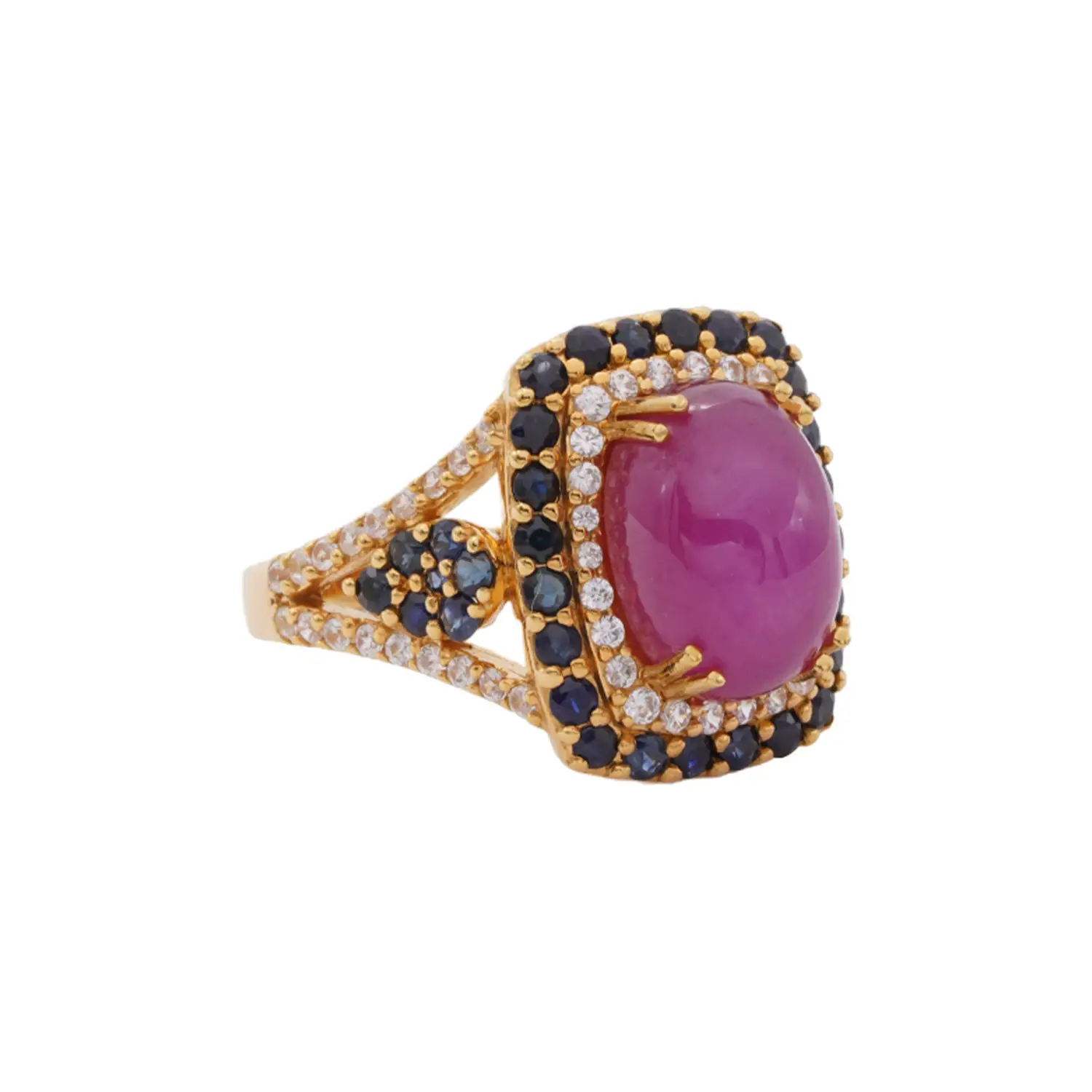 แหวนเงิน925 ชุบทอง18K ประดับทับทิม, ไพลินและเซอร์คอนสีขาว - Image 2