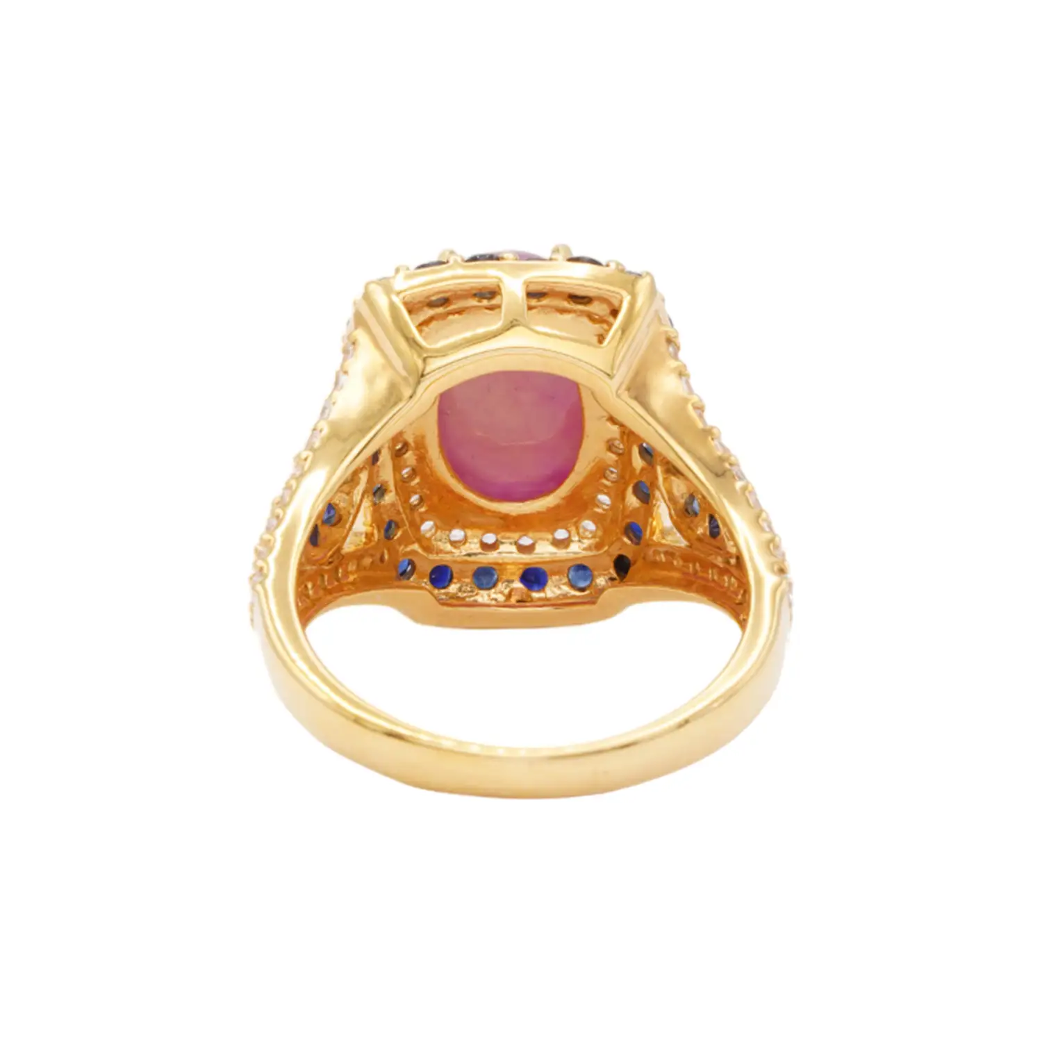 แหวนเงิน925 ชุบทอง18K ประดับทับทิม, ไพลินและเซอร์คอนสีขาว - Image 4