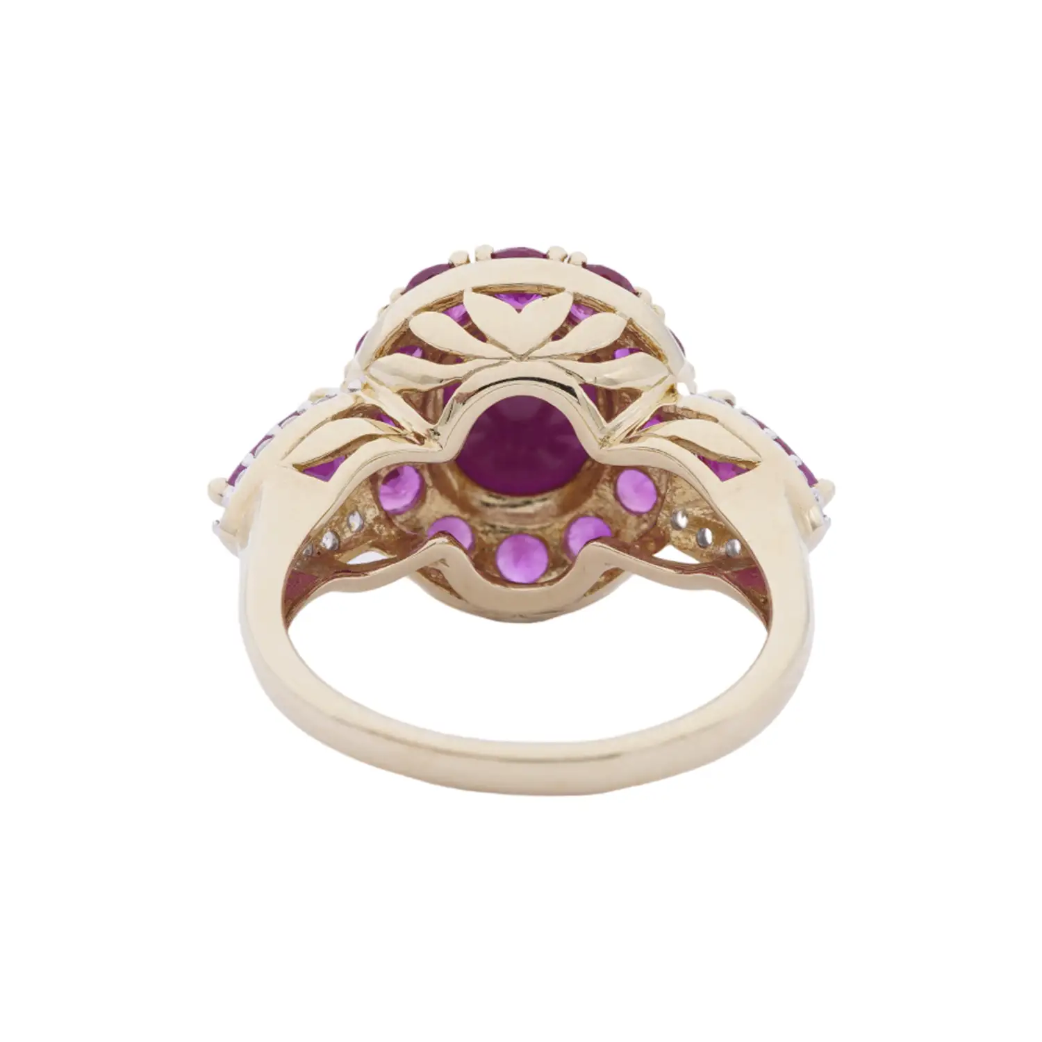 แหวนทอง10K ประดับทับทิมและเซอร์คอนสีขาว - Image 4