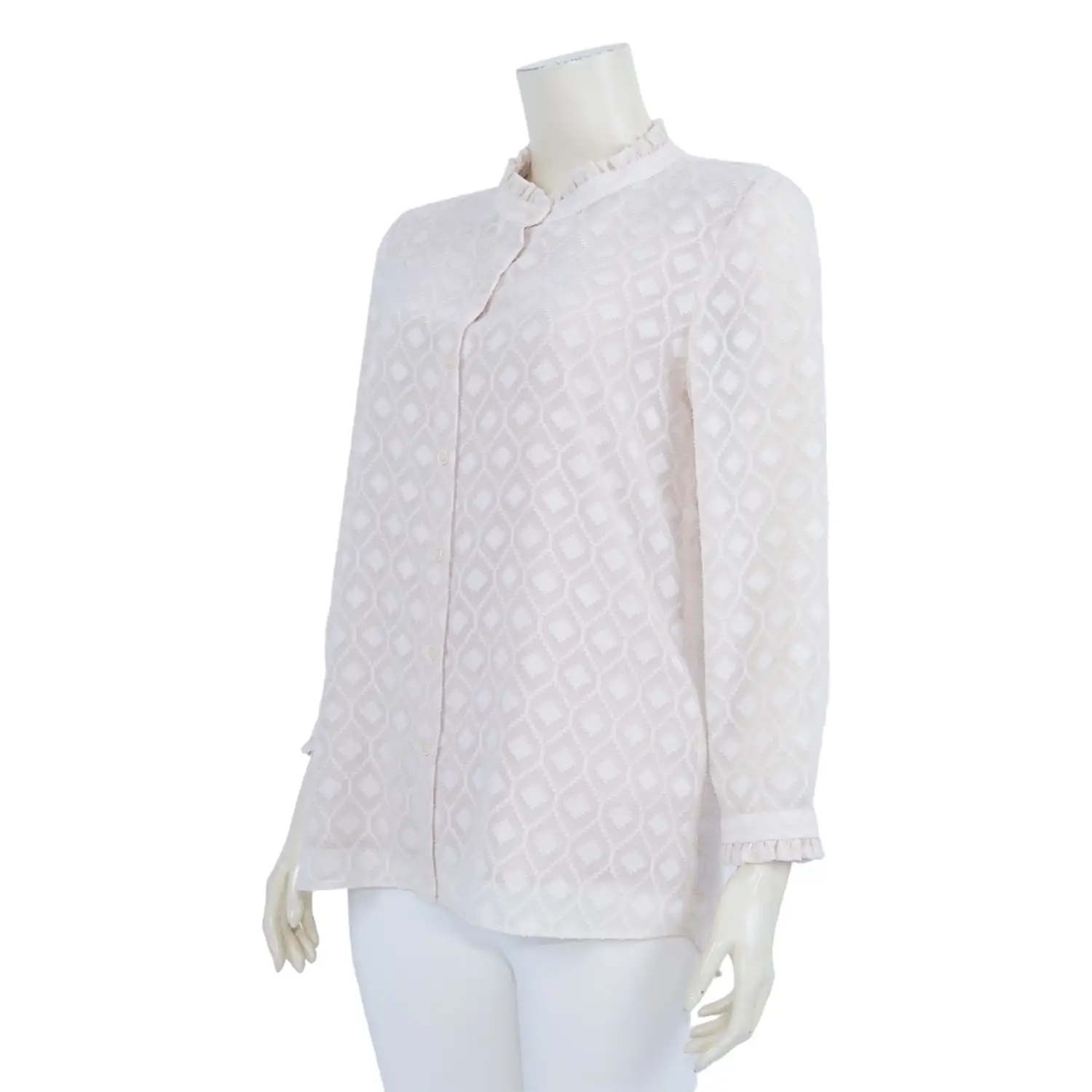 เสื้อคอกลม แต่งระบายแขนยาว ผ้าเบิร์นเอ้าท์ - Image 2