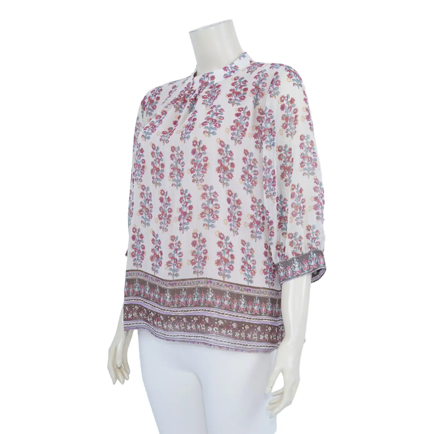 เสื้อคอกลม แขน 4 ส่วน ผ้าลายดอกไม้ - Image 2