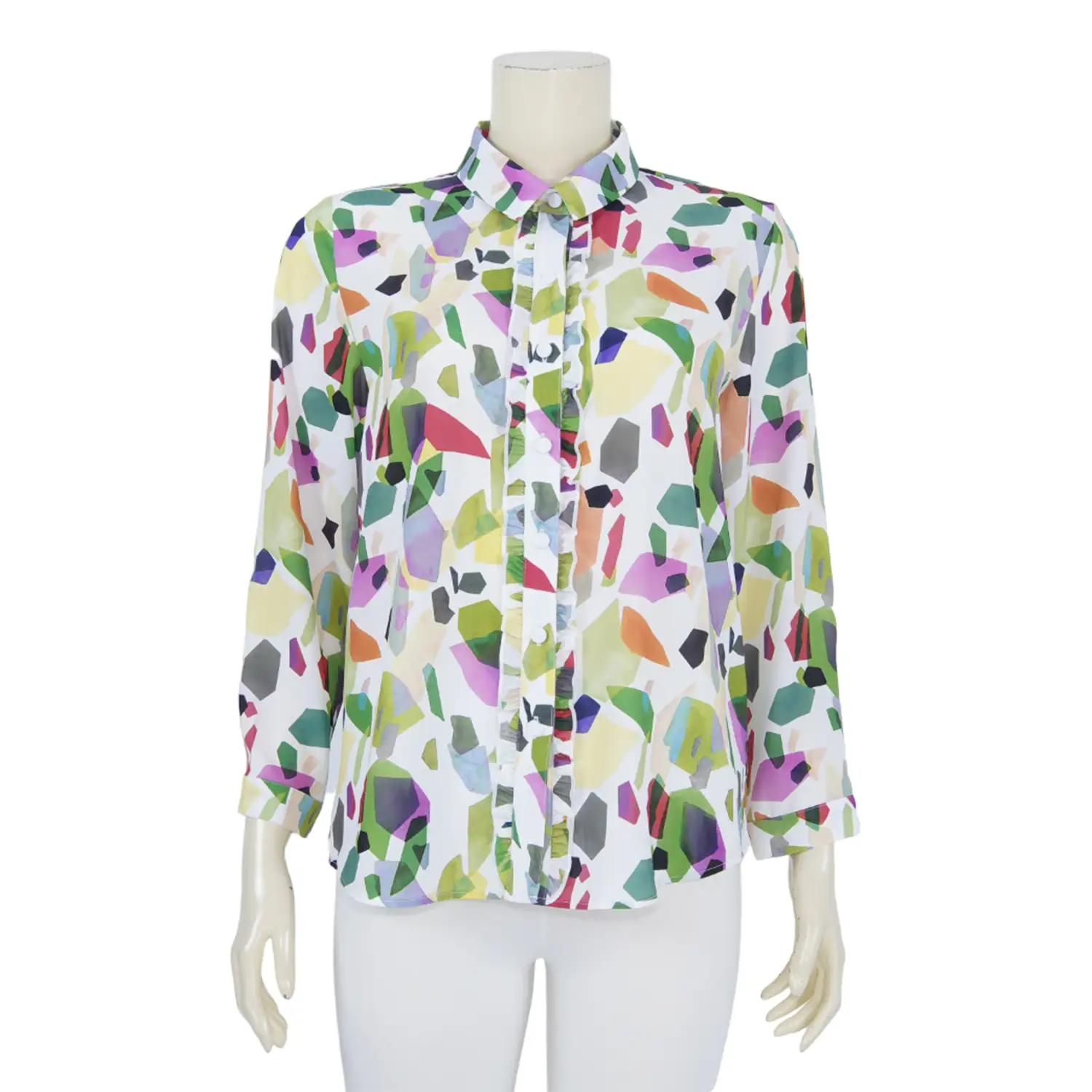 เสื้อเชิ้ตสตรี แขน 4 ส่วน ผ้าลายกราฟิกหลากสี