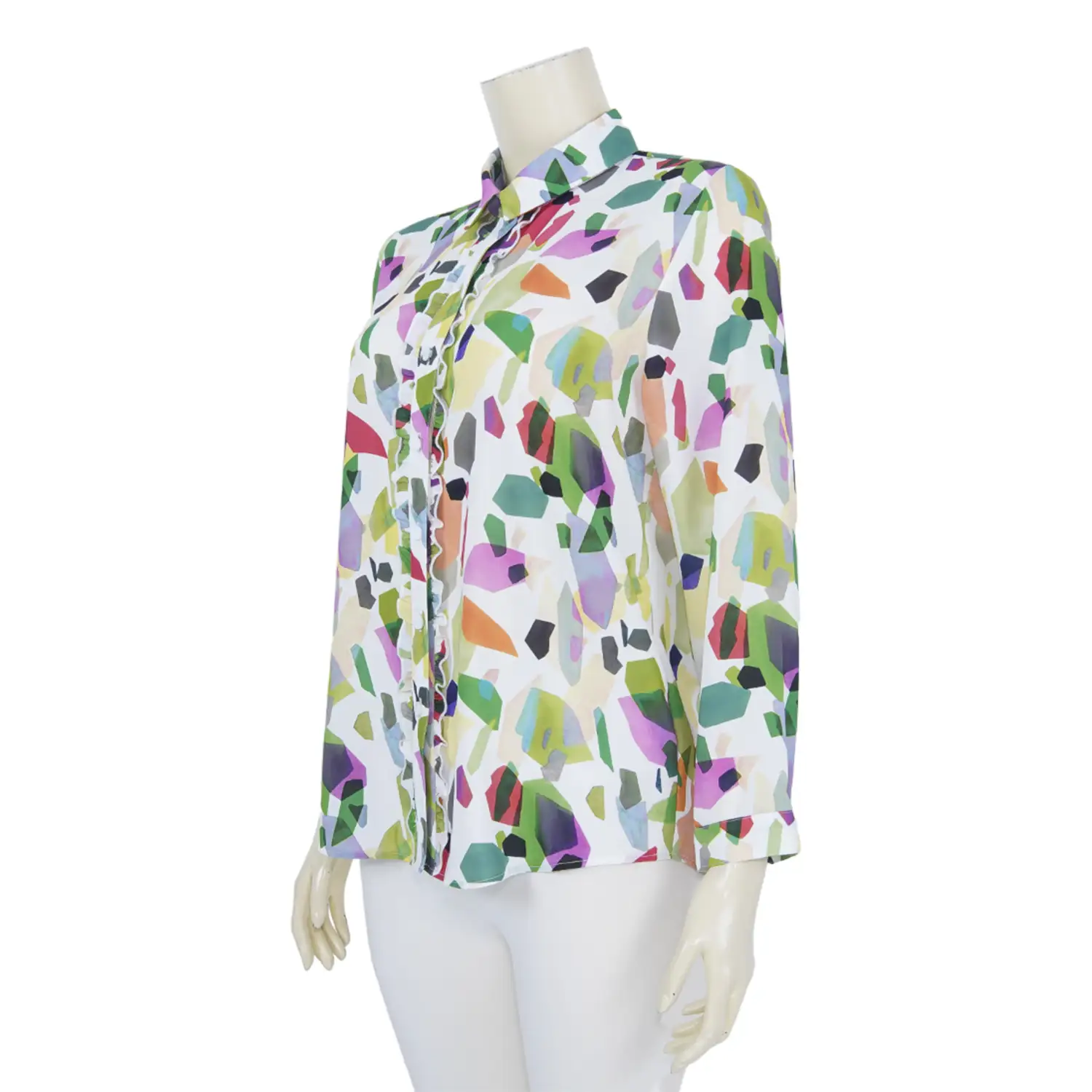 เสื้อเชิ้ตสตรี แขน 4 ส่วน ผ้าลายกราฟิกหลากสี - Image 2
