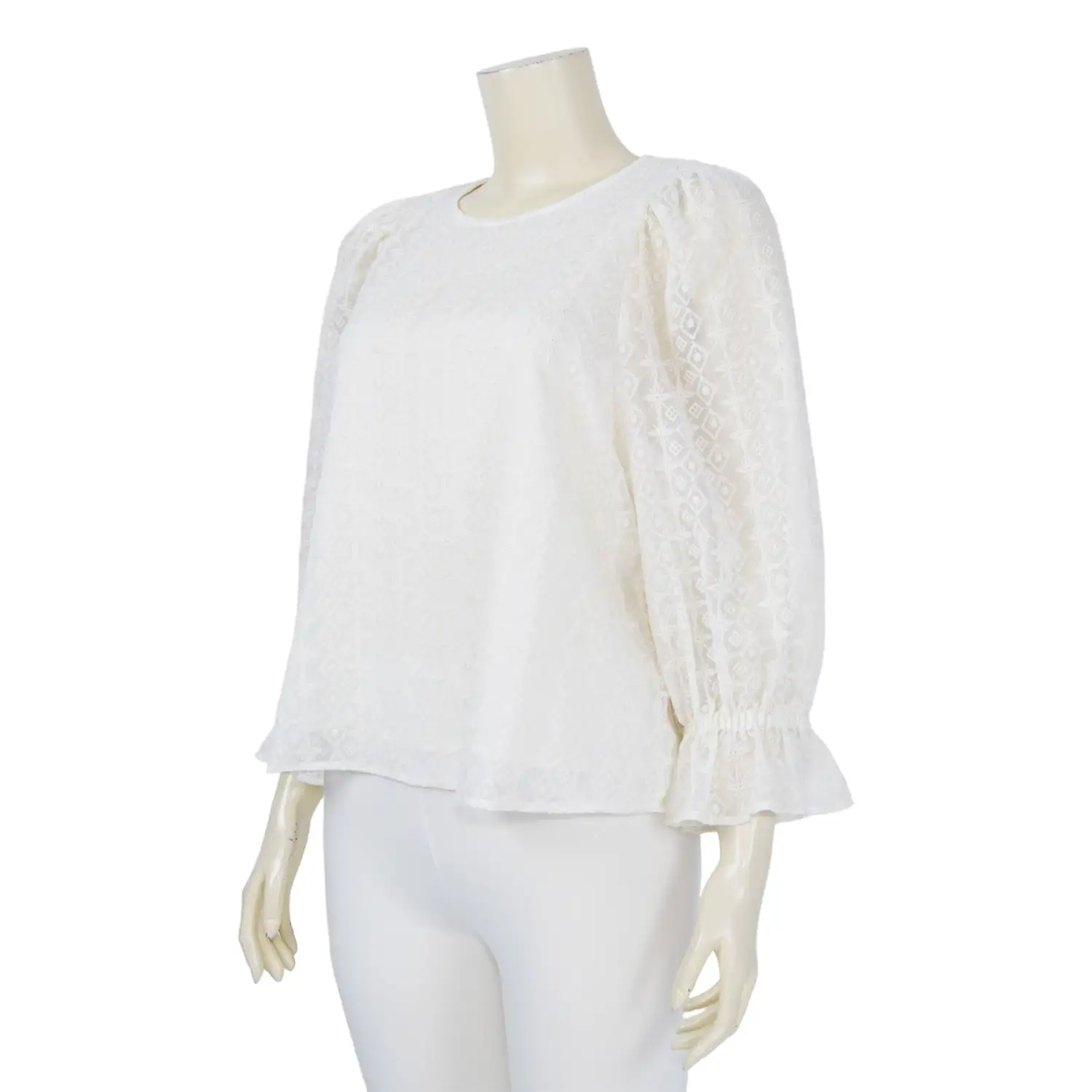 เสื้อคอกลม แขนยาวทรงแขนพอง ผ้าชีฟองปักลาย สไตล์วินเทจIIMK - Image 2