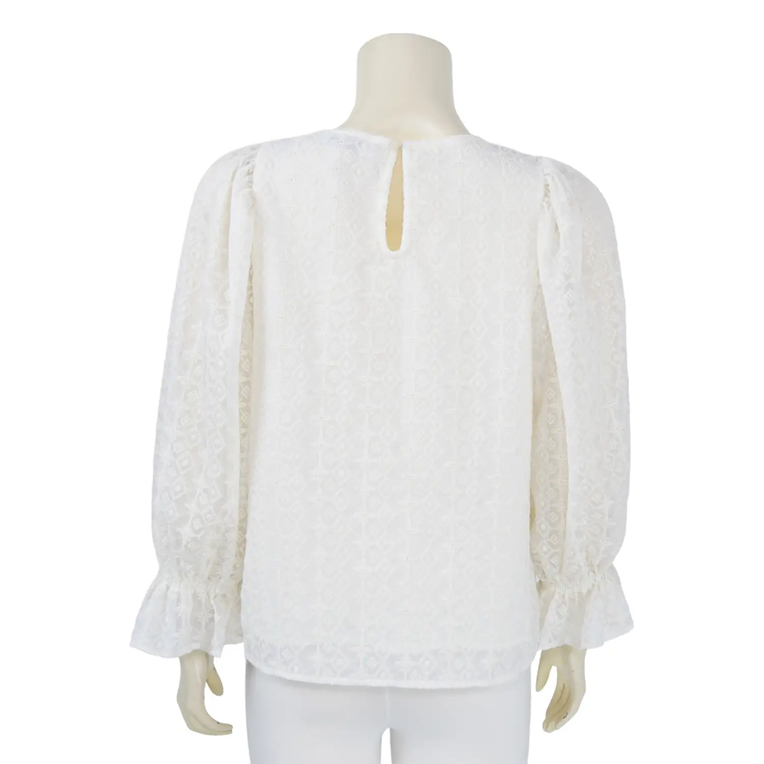 เสื้อคอกลม แขนยาวทรงแขนพอง ผ้าชีฟองปักลาย สไตล์วินเทจIIMK - Image 3