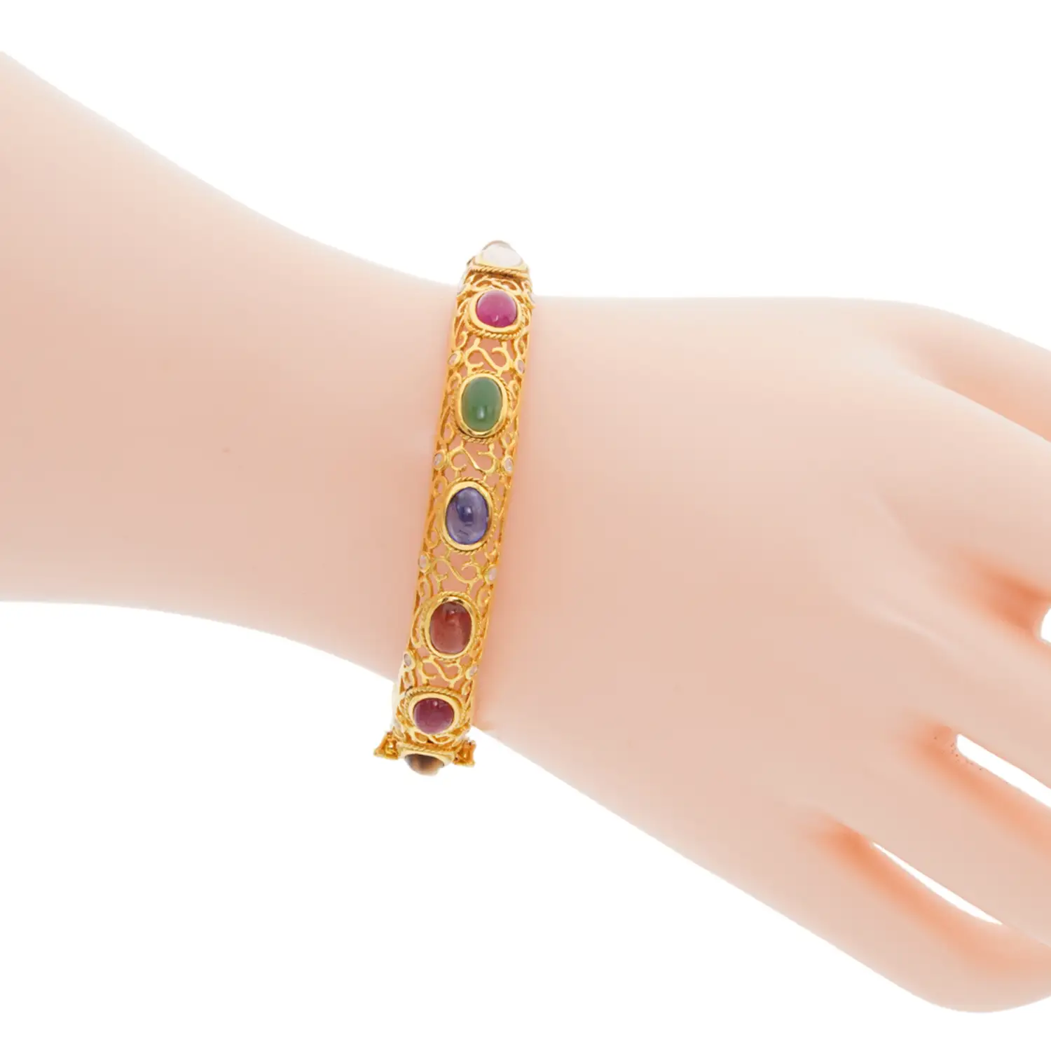กำไลข้อมือ เงิน925 ชุบทอง24K ประดับอัญมณีหลากชนิด - Image 2