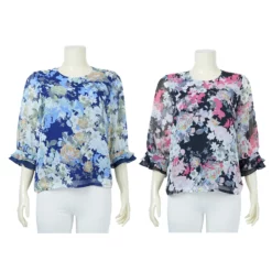 เสื้อคอกลม แขน 3 ส่วน ลายฟลอรัล