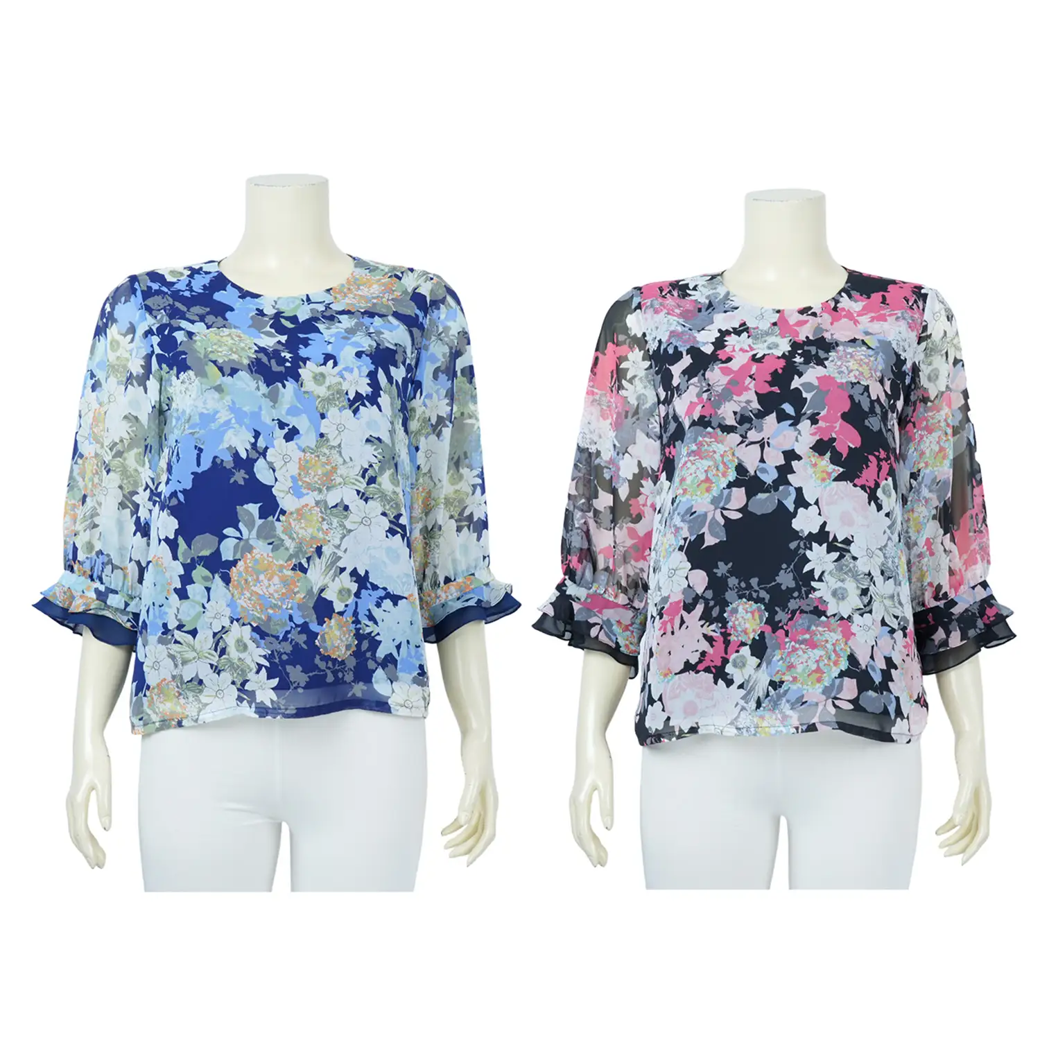 เสื้อคอกลม แขน 3 ส่วน ลายฟลอรัล