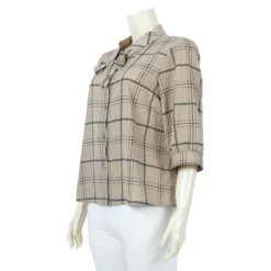 เสื้อคอกลม แขน 3 ส่วน ลายสก็อต แต่งโบว์ - Image 2