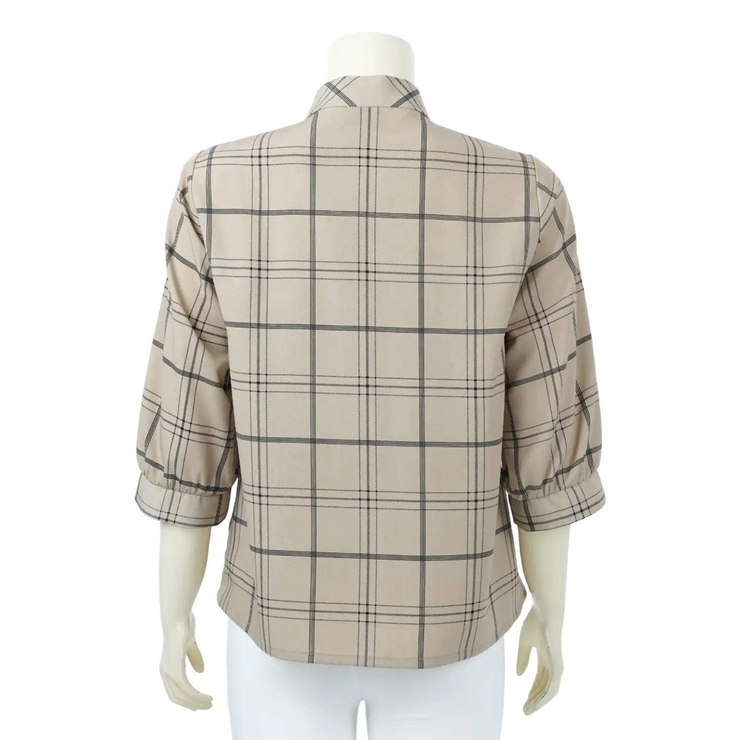 เสื้อคอกลม แขน 3 ส่วน ลายสก็อต แต่งโบว์ - Image 3