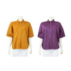เสื้อเชิ้ตแขนค้างคาวยาว 3 ส่วนผ้าตีเกล็ดผสม