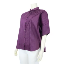 เสื้อเชิ้ตแขนค้างคาวยาว 3 ส่วนผ้าตีเกล็ดผสม - Image 4