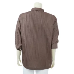 เสื้อคอตั้งแขนค้างคาวยาว 3 ส่วน ผ้าตีเกล็ดแนวดิ่งผสม 2 ขนาด - Image 3