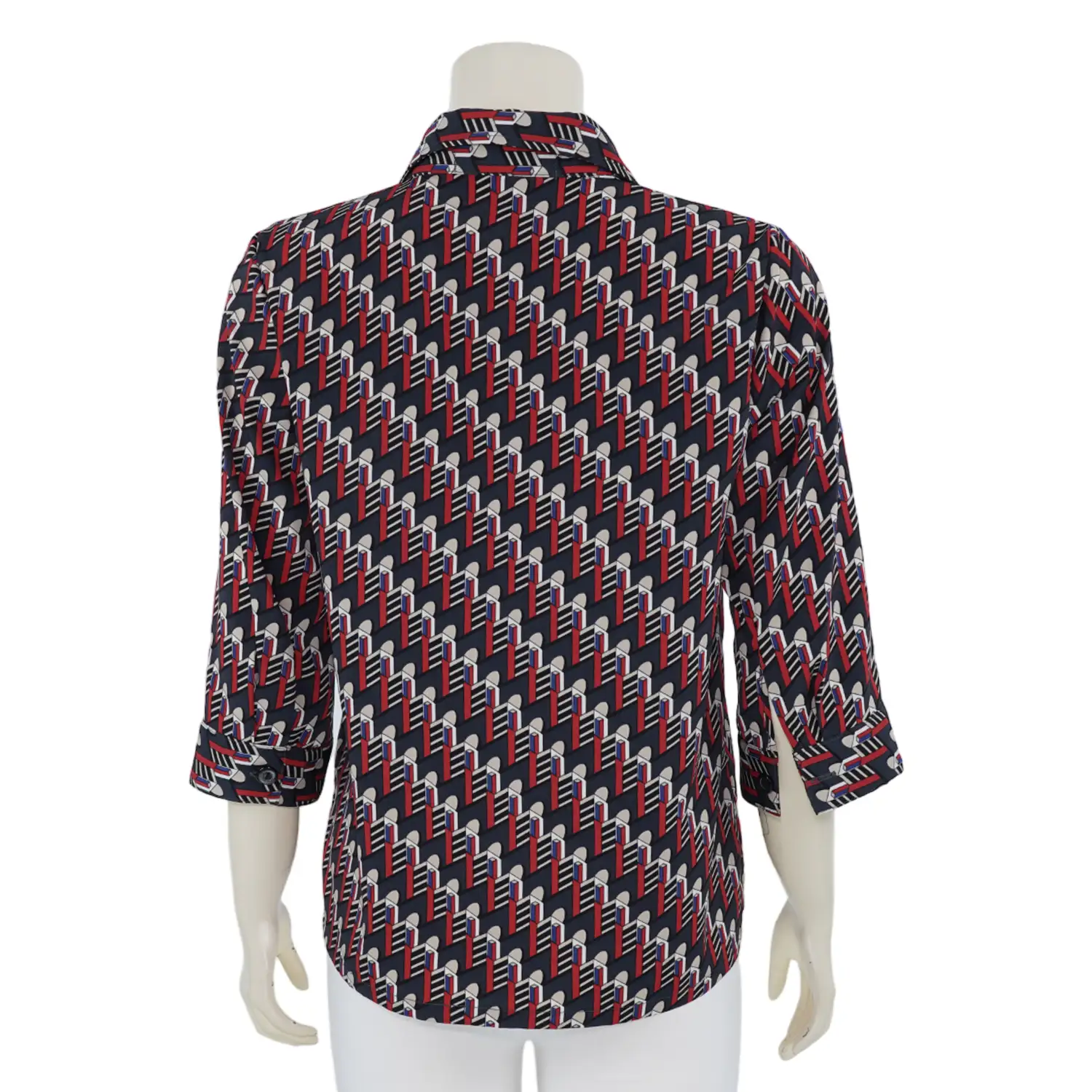 เสื้อเชิ้ต ผ่าคอด้านหน้า แขนกระบอก 3 ส่วน ผ้าพีชสกินพิมพ์ลาย - Image 3
