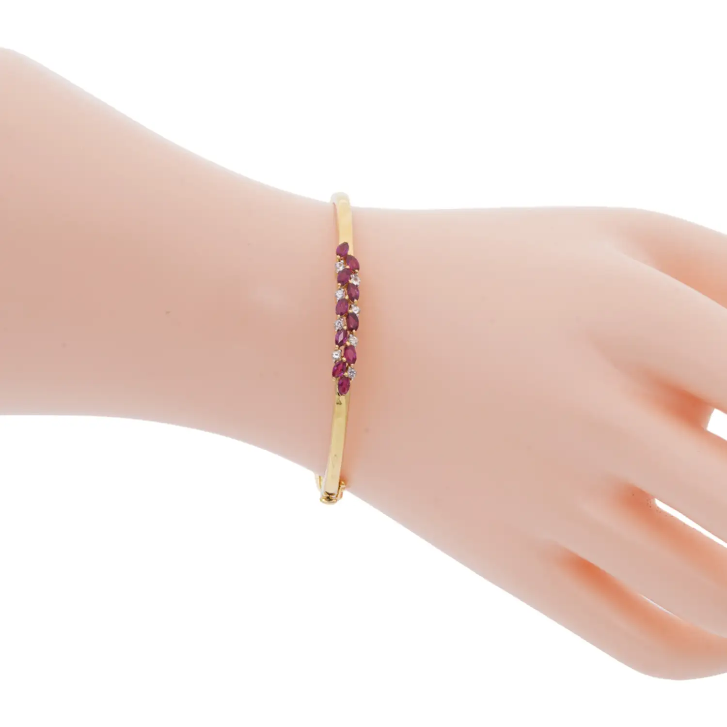 กำไลข้อมือเงิน925 ชุบทอง18K ประดับทับทิม และแซปไฟร์สีขาว - Image 2