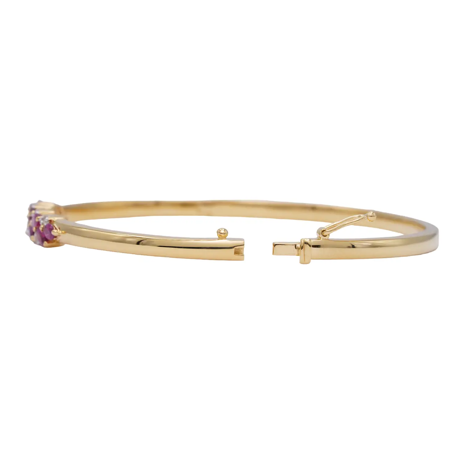 กำไลข้อมือเงิน925 ชุบทอง18K ประดับทับทิม และแซปไฟร์สีขาว - Image 4