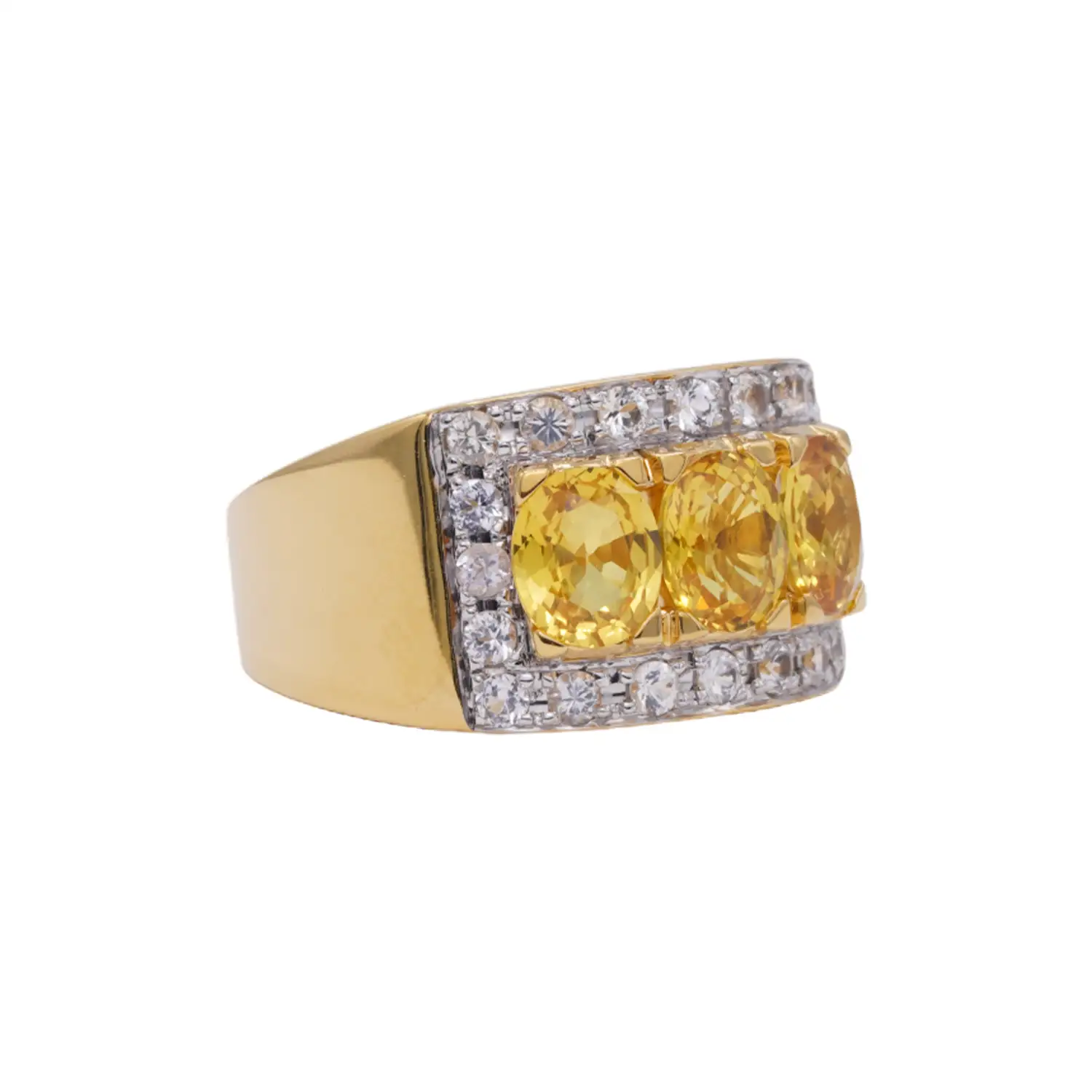 แหวนเงิน925 ชุบทอง18K ประดับบุษราคัม และแซปไฟร์สีขาว - Image 2