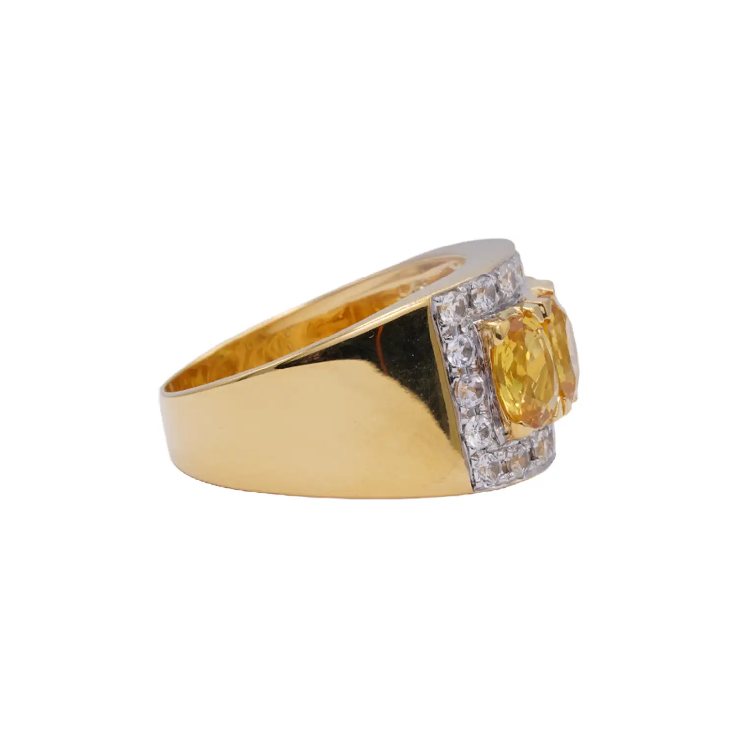 แหวนเงิน925 ชุบทอง18K ประดับบุษราคัม และแซปไฟร์สีขาว - Image 3