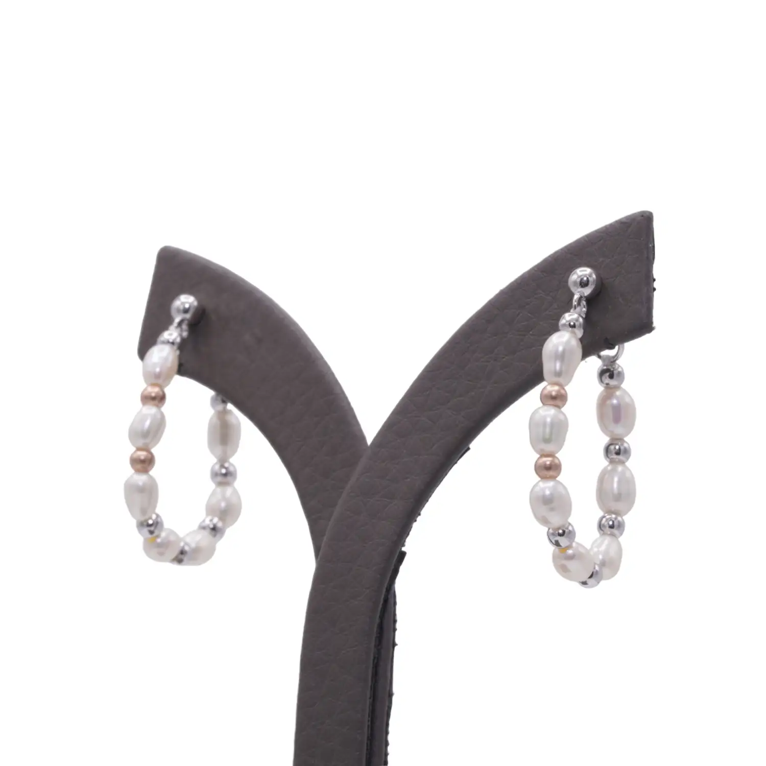 ต่างหูมุกน้ำจืด เงิน925 ตกแต่งทองชมพู9K ดีไซน์ Welsh Beachcomber - Image 2