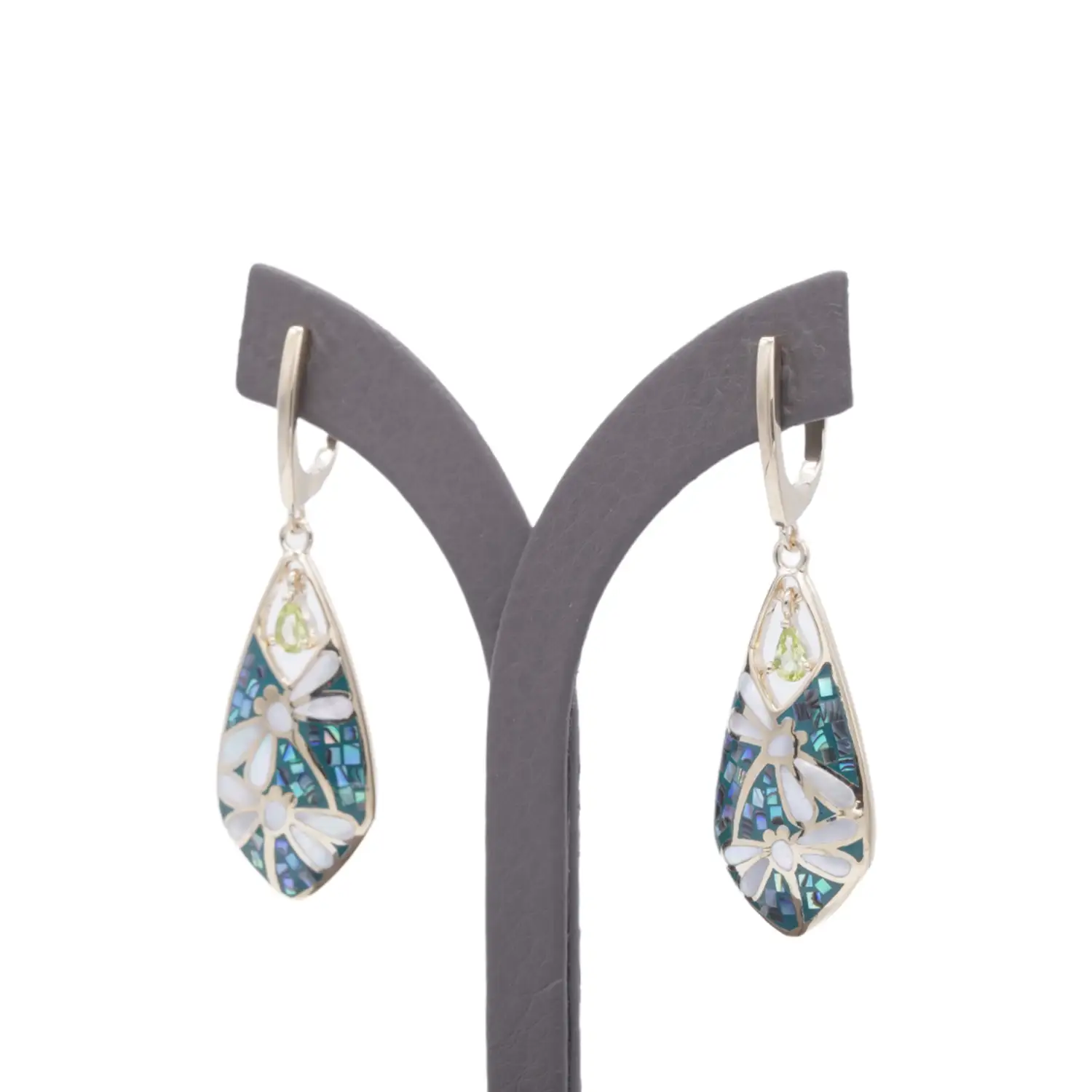 ต่างหูเงิน925 ชุบทอง18K ประดับเปลือกหอยมุก, เพริดอตและอบาโลน - Image 2