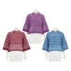 เซตเสื้อคอตั้ง แขนบาน 4 ส่วน ผ้าฝ้ายลายไทย 3 ตัว (สีชมพูอมม่วง, สีแดง, และสีฟ้าราชินี)