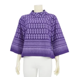 เซตเสื้อคอตั้ง แขนบาน 4 ส่วน ผ้าฝ้ายลายไทย 3 ตัว (สีดำ, สีม่วง,  และสีเขียวไพร) - Image 3