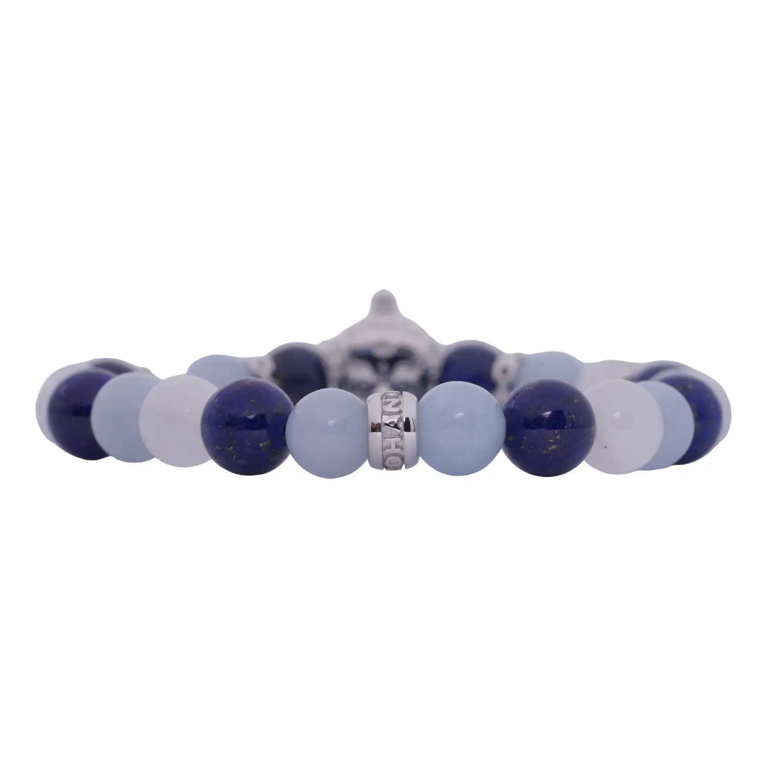 สร้อยข้อมืออัญมณีหลากชนิด พร้อมส่วนตกแต่ง ท้าวเวสสุวรรณเงิน925 ลงยาสีน้ำเงิน ประดับเซอร์คอนสีขาว - Image 2