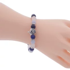 สร้อยข้อมืออัญมณีหลากชนิด พร้อมส่วนตกแต่ง ท้าวเวสสุวรรณเงิน925 ลงยาสีน้ำเงิน ประดับเซอร์คอนสีขาว - Image 3