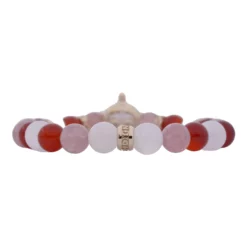 สร้อยข้อมือคาร์เนเลียน, มูนสโตน และสตรอว์เบอร์รี ควอตซ์ พร้อมส่วนตกแต่งท้าวเวสสุวรรณ เงิน925 ชุบทอง18K ประดับเซอร์คอนสีขาว - Image 2