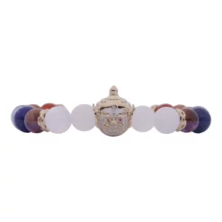 สร้อยข้อมืออัญมณีหลากชนิด พร้อมส่วนตกแต่ง ท้าวเวสสุวรรณเงิน925 ชุบทอง18K ลงยาสีขาว ประดับเซอร์คอนสีขาว