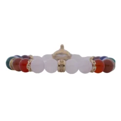 สร้อยข้อมืออัญมณีหลากชนิด พร้อมส่วนตกแต่ง ท้าวเวสสุวรรณเงิน925 ชุบทอง18K ลงยาสีขาว ประดับเซอร์คอนสีขาว - Image 2