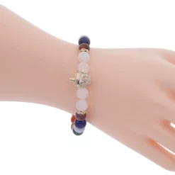 สร้อยข้อมืออัญมณีหลากชนิด พร้อมส่วนตกแต่ง ท้าวเวสสุวรรณเงิน925 ชุบทอง18K ลงยาสีขาว ประดับเซอร์คอนสีขาว - Image 3